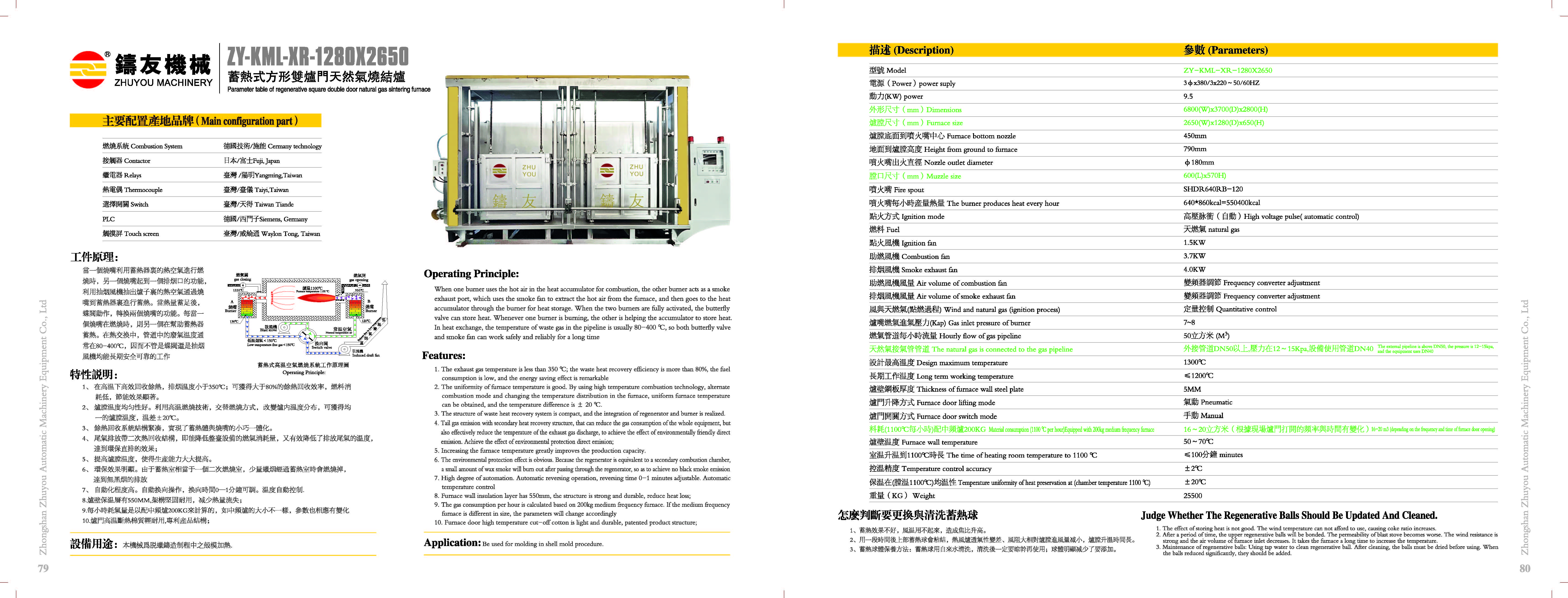 Heat storage square double furnace door natural gas sintering furnace (ZY-KML-XR-1280X2650) P77-78 text